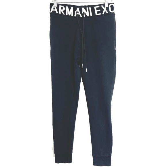 Armani Exchange Logo Waistband Jogger Sweatpants Black Size S Pockets 27” Inseam - Picture 1 of 16